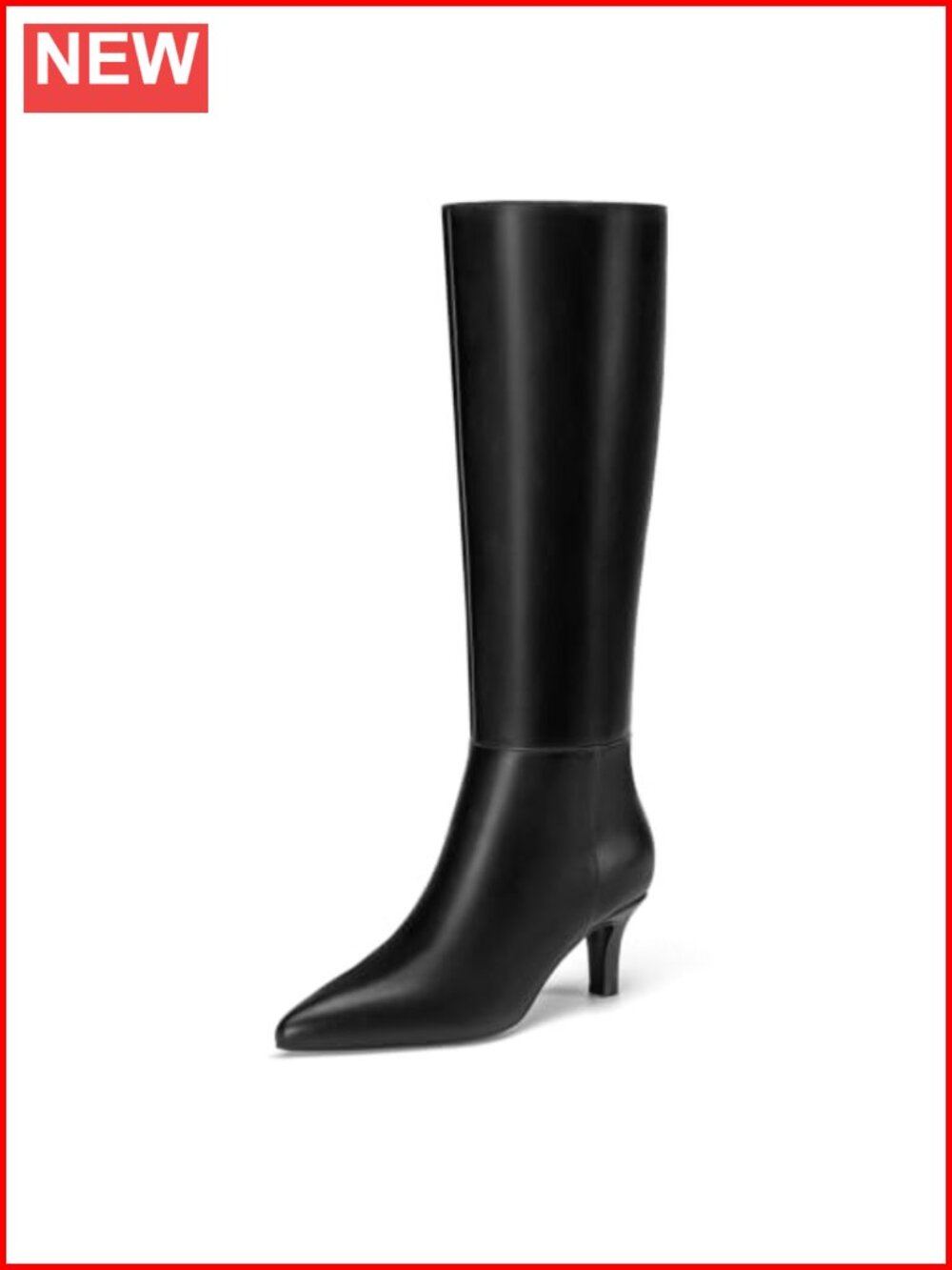 Kitten Heel Knee High Boots Pointed Toe Faux Leather